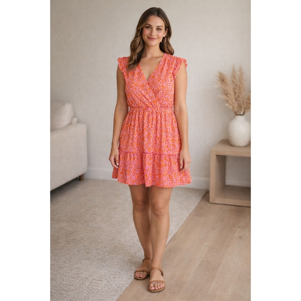 Rachel Zoe Floral Wrap Dress Sz 12 Ruffle‎ Sleeve Smocked Back Wedding Guest